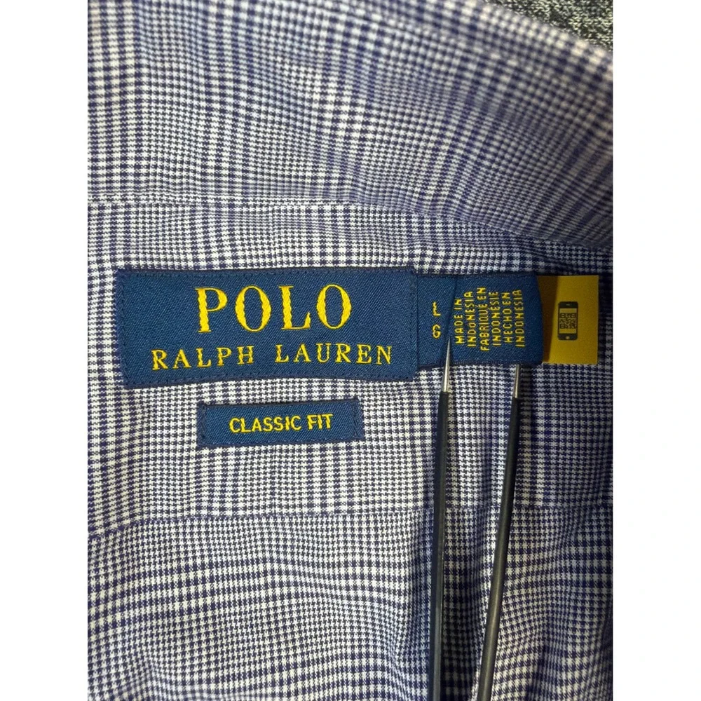 Polo Ralph Lauren Mens Classic Fit Glen Plaid Button Down Shirt Blue White Large